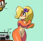 accessory activision ambiguous_gender anthro areola bandicoot boombox bottom_heavy coco_bandicoot crash_bandicoot crash_bandicoot_(series) duo ellipsis female female_focus flower flower_in_hair genitals green_eyes hair hair_accessory mammal marsupial music musical_note plant ponytail pussy slightly_chubby solo_focus thick_thighs warioeag wide_hips