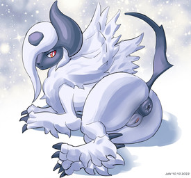 anus blue_body butt claws female feral finger_claws fur genitals looking_at_viewer lying on_side presenting presenting_anus presenting_hindquarters presenting_vulva puffy_anus quadruped rear_view red_eyes simple_background solo toe_claws vulva white_background white_body white_fur joliv nintendo pokemon generation_6_pokemon mega_absol mega_evolution pokemon_(species) 2022 hi_res shaded
