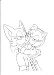amy_rose anthro bat breasts clothed clothing duo eulipotyphlan female female/female fur gloves handwear hedgehog hi_res kissing looking_at_viewer mammal membrane_(anatomy) membranous_wings monochrome rouge_the_bat sega sonic_the_hedgehog_(series) superbunnygt wings