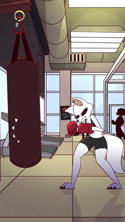 angry anthro athletic_wear bottomwear boxing boxing_gloves boxing_shorts bra clothing competitive female gym gym_bottomwear gym_shorts handwear narrowed_eyes punching_bag shorts solo sport tail thick_thighs underwear white_body animatedmau other_side chloe_(animatedmau) arctic_fox canid canine fox mammal true_fox 2025 2d_animation 9:16 animated digital_media_(artwork) frame_by_frame hi_res short_playtime sound video