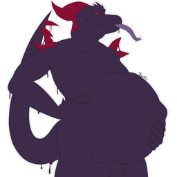 5_fingers abdominal_bulge anthro anthro_pred belly_rub bodily_fluids dripping fangs fingers foam forked_tongue goo_drip guts horn inside_stomach larger_anthro larger_male larger_pred long_tongue looking_at_viewer looking_down looking_down_at_viewer low-angle_view male male_pred muscular muscular_anthro muscular_male organs purple_body purple_flesh purple_insides purple_internal purple_tongue red_eyes saliva saliva_drip saliva_string sharp_teeth size_difference slime soft_vore solo spiked_tail spikes spikes_(anatomy) stomach stomach_acid tail teasing teasing_viewer teeth tongue tongue_out vore wet willing_pred jayfri mythology devourer_(razor_koopa) dragon goo_creature goo_dragon mythological_creature mythological_scalie scalie 1:1 absurd_res hi_res