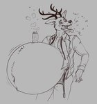 anthro antlers belly belly_expansion belly_inflation belt beverage beverage_can big_belly bloated blush bubble burp_cloud burping clothing expansion fur horn huge_belly ill inflation jacket male nausea navel necktie object_on_belly overweight shirt soda soda_inflation solo tongue tongue_out topwear unbuttoned_pants unbuttoned_shirt uniform eggo21 beastars louis_(beastars) cervine deer mammal red_deer 2022 hi_res monochrome sketch