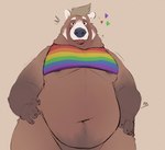 anthro belly blep bottomless clothed clothing crop_top hair heart_symbol lgbt_pride looking_at_viewer male moobs multicolored_clothing navel nipples overweight overweight_anthro overweight_male pride_color_clothing pride_colors rainbow_clothing rainbow_pride_clothing rainbow_pride_colors rainbow_symbol shirt simple_background six-stripe_rainbow_pride_colors smile solo squish standing tan_background tongue tongue_out topwear minedoo lgbt_pride_month minedoo_(character) bear mammal 2021 hi_res