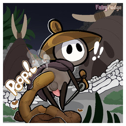 anthro anus backsack balls bent_over biped black_eyes bone border butt cloak clothing colorless_fart_cloud erection exclamation_point fart fart_cloud feces feces_pile genitals hat headgear headwear heart_symbol looking_at_viewer looking_back male male_pooping mask monobutt onomatopoeia penis pooping pooping_on_floor presenting presenting_hindquarters rear_view scatplay solo sound_effects text white_border fairyfudge hollow_knight:_silksong hollow_knight_(franchise) team_cherry sherma_(hollow_knight:_silksong) arthropod 1:1 artist_name digital_media_(artwork) hi_res