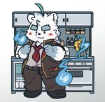 anthro biped blush bottomwear chibi clothing kemono kitchen kitchen_utensils male pants shirt solo tools topwear trzeko1 knights_college paul_pfitzner bear mammal polar_bear ursine 2023 hi_res