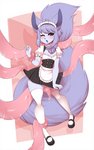 alternative_fashion ambiguous_gender anthro big_tail blue_tongue blush chest_tuft clothed clothing femboy flustered fur hair j-fashion legwear maid_headdress maid_uniform male misleading_thumbnail open_mouth purple_body purple_fur purple_hair simple_background solo stockings tail tail_grab teasing tentacles thigh_highs tongue tuft uniform re-sublimity-kun kyle_(kaikaikyro) canid canine fennec_fox fox mammal true_fox digital_media_(artwork) hi_res