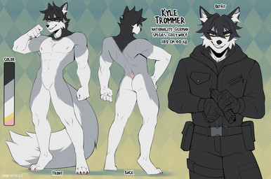 abs anthro biped bottomwear butt claws clothed clothed_anthro clothed_male clothing countershade_torso countershading feet fingers front_view fully_clothed fully_clothed_anthro fully_clothed_male fur hair looking_at_viewer male navel nipples nude nude_anthro nude_male rear_view simple_background smile solo standing tail teeth text toes topwear sorafoxyteils canid canine canis mammal wolf 2026 digital_drawing_(artwork) digital_media_(artwork) english_text hi_res