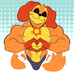anthro floppy_ears fur heart_symbol male muscular muscular_male orange_body orange_fur tail tail_motion tailwag kattman mob_entertainment poppy_playtime smiling_critters dogday_(poppy_playtime) canid canine mammal 1:1 hi_res