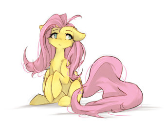 female feral front_view fur green_eyes hooves looking_aside mane pink_mane pink_tail simple_background sitting solo tail white_background wings yellow_body yellow_fur tinygaypirate friendship_is_magic hasbro my_little_pony mythology fluttershy_(mlp) equid equine horse mammal mythological_creature mythological_equine pegasus pony 2025 4:3 digital_drawing_(artwork) digital_media_(artwork) hi_res