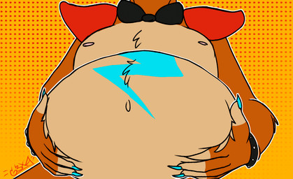 anthro belly belly_play big_belly brown_body brown_fur fur inflation male overweight overweight_male solo g3xa five_nights_at_freddy's five_nights_at_freddy's:_security_breach scottgames steel_wool_studios glamrock_freddy bear mammal animated
