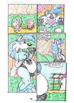 anthro belly blue_clothing blue_hair blue_shirt blue_topwear clothing female female_pred group hair outside overweight shirt speech_bubble text topwear trio vore virus-20 wendy_wolf_(virus-20) canid canine canis domestic_pig mammal suid suine sus_(pig) wolf 2007 comic traditional_media_(artwork)