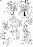 anthro big_breasts biped black_and_white breasts cleavage clothed clothing eating english_text eyewear female gecko glasses group heart_symbol hi_res kick lizard male monochrome reptile scalie sketch slb smile text