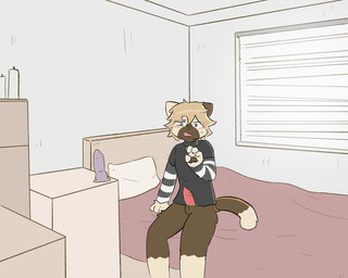 anthro bell bell_collar blush brown_body brown_fur candle caught_in_the_act collar dildo erection fur genitals male penile_spines penis sex_toy solo tan_body tan_fur kotnerv kotner_(kotnerv) domestic_cat felid feline felis mammal 5:4