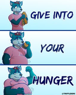 4_fingers anthro black_nose brown_hair burger clothing eating eating_food fingers food fur green_body green_fur hair hand_on_belly hand_on_own_belly humanoid_hands male overweight overweight_anthro overweight_male pink_clothing pink_shirt pink_t-shirt pink_topwear raised_t-shirt sandwich_(food) shirt solo t-shirt text topwear weight_gain weight_gain_sequence trufflederg english_description english_text hi_res sequence