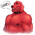 abs anthro bedroom_eyes biceps black_nose collar dialogue fur heart_symbol looking_at_viewer male musclegut muscular muscular_anthro muscular_male narrowed_eyes nipples onomatopoeia open_mouth open_smile pecs red_body red_fur red_nipples seductive simple_background smile solo sound_effects teeth text triceps white_background thediyemi clifford_the_big_red_dog clifford_(clifford_the_big_red_dog) canid canine canis domestic_dog mammal 2021 half-length_portrait hi_res icon portrait