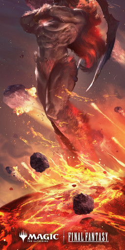 anthro crossed_arms ear_piercing ear_ring fire glowing glowing_eyes hair horn long_horn male muscular muscular_male open_mouth piercing red_hair ring_piercing rock solo text lordigan final_fantasy hasbro magic:_the_gathering square_enix wizards_of_the_coast ifrit_(final_fantasy) demon felid mammal 2025 absurd_res digital_media_(artwork) english_text hi_res official_art