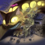 ambiguous_gender creepy glowing glowing_eyes grin macro o_o smile solo what unknown_artist ghibli my_neighbor_totoro catbus totoro domestic_cat felid feline felis mammal 1:1