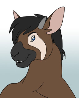 anthro gradient_background horn male ossicone simple_background smile solo holly_marie_ogburn giraffid mammal okapi bust_portrait low_res portrait