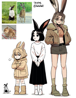 belt black_hair blonde_hair boots bottomwear brown_hair clothed clothing coat creature_and_personification eyebrows eyelashes female footwear fully_clothed group hair humanoidized jacket long_ears long_hair long_skirt looking_at_viewer midriff miniskirt navel open_mouth photo_reference pleated_skirt pouting shirt shoes short_hair simple_background skirt socks sweater tan_clothing tan_coat tan_topwear tank_top topwear trio white_background gegegekman animal_humanoid hare hare_humanoid humanoid lagomorph lagomorph_humanoid leporid leporid_humanoid mammal mammal_humanoid rabbit_humanoid 2025 absurd_res hi_res