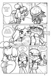 absurd_res animal_crossing anthro big_butt breasts butt canid canine canis comic domestic_dog english_text female group hi_res ichduhernz isabelle_(animal_crossing) mammal monochrome nintendo nipple_outline shih_tzu text thick_thighs toy_dog