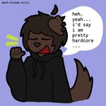 anthro black_clothing black_hoodie black_topwear brown_body brown_hair clothing dialogue eyes_closed floppy_ears gesture grey_nose hair hand_gesture hoodie male open_mouth pawpads paws piercing pointing pointing_at_self smug solo speech_bubble tail text topwear ashblondekittyy rex_(ashblondekittyy) canid canine canis domestic_dog mammal 1:1 english_text trans_(lore) trans_man_(lore)