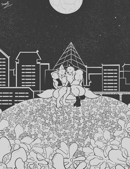 anthro barazoku city detailed_background duo feet field_background flower flower_field hug hugging_another love male male/male moon muscular muscular_anthro muscular_male nude plant romantic romantic_couple sky star starry_sky pinumontbalou epic_games fortnite fennix_(fortnite) volpez_(fortnite) arctic_fox canid canine canis fox mammal red_fox true_fox hi_res monochrome brother_(lore) brothers_(lore) incest_(lore) sibling_(lore)