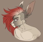 anthro eye_bags frown hair highlights_(coloring) long_hair looking_at_viewer male narrowed_eyes punk_hair red_hair scowl shirtless shirtless_male solo ribr0t nathan_(ribr0t) lagomorph leporid mammal rabbit digital_media_(artwork) sketch