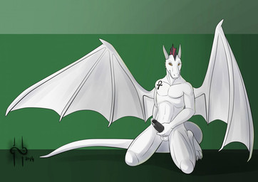 anthro balls black_frill black_glans black_markings brown_eyes claws erection frill_(anatomy) front_view genitals glans grey_penis head_crest head_frill holding_penis kneeling looking_at_viewer male male_anthro markings membrane_(anatomy) membranous_wings mouth_closed nude penis red_frill simple_background solo tail toe_claws white_balls white_body white_claws white_tail white_wings wings hufnaar mythology dragon mythological_creature mythological_scalie scalie 2014 dated