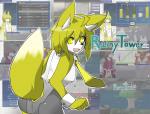 anthro clothed clothing female hair looking_at_viewer looking_back open_mouth raised_tail rear_view solo tail neosino canid canine fox mammal 2014