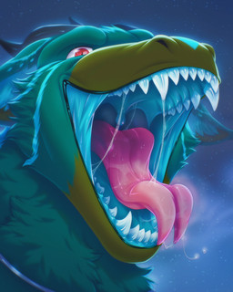 blue_mouth bodily_fluids cheek_tuft dripping facial_tuft feral forked_tongue fur gaping_mouth green_body horn mouth_shot open_mouth palate_ridges pink_tongue pointy_ears saliva saliva_drip saliva_string sharp_teeth snout solo teeth throat tongue tuft uvula orca24a mythology dragon furred_dragon furred_scalie mythological_creature mythological_scalie scalie hi_res