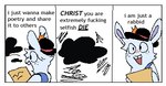3_panel_comic ambiguous_gender anthro black_clothing black_hat black_headwear blue_clothing blue_overalls border bowler_hat buckteeth cheek_tuft clothed clothed_anthro clothed_male clothing cloud dialogue duo facial_tuft fur hair hat headgear headwear holding_object holding_paper long_ears male name_in_dialogue noseless open_mouth open_smile overalls paper profanity red_mouth short_hair simple_background smile talking_to_another teeth text tuft white_background white_body white_border white_fur white_hair critterzone13 mario_plus_rabbids_sparks_of_hope raving_rabbids rayman_(series) ubisoft t.s._woodrow air_creature elemental_creature lagomorph living_cloud mammal rabbid 2023 comic digital_media_(artwork) english_description english_text flat_colors low_res meme