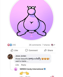 bodily_fluids female food genital_fluids humor nude obese obese_female overweight overweight_female purple_body screencap slightly_chubby solo standing text shay_the_bunny third-party_edit facebook nerds food_creature nerd_(species) english_text hi_res screencap_edit
