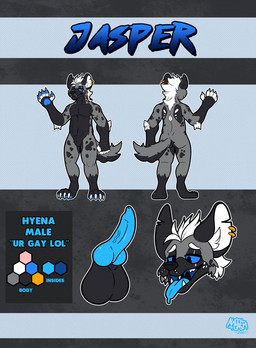 anthro arm_tuft balls blue_penis bodily_fluids butt claws ear_piercing ear_ring elbow_tuft fangs front_view fur genitals hair half-closed_eyes inner_ear_fluff male mouth_closed narrowed_eyes navel notched_ear nude nude_anthro nude_male open_mouth paws pecs penis piercing rear_view ring_piercing saliva saliva_on_tongue saliva_string smile solo tail teeth tongue tongue_out tuft awoogasm jasper_(awoogasm) hyena mammal 2021 full-length_portrait headshot_portrait hi_res model_sheet portrait signature