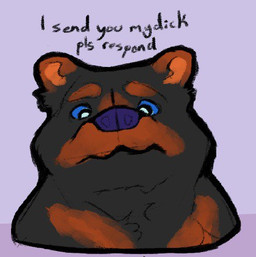 anthro blue_eyes fur male orange_body orange_fur purple_background purple_nose request_to_viewer simple_background solo text davezdumpster please_respond snapchat hyper_vanito_(confusedursid) bear mammal 2024 english_text low_res meme