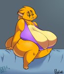 anthro big_breasts bra breast_rest breasts cleavage clothed clothing eyes_closed facial_markings female head_markings huge_breasts huge_thighs hyper hyper_breasts markings sitting solo thick_thighs underwear yellow_body plaga parfait_(plaga) tubbs_(plaga) felid mammal pantherine tiger 2022 hi_res