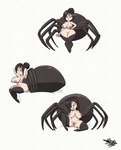 5_fingers 6_eyes areola black_hair breasts female fingers genitals hair hair_over_eyes hands_behind_head licking licking_lips licking_own_lips looking_at_viewer multi_eye nipples pussy self_lick short_hair simple_background solo thick_thighs tongue tongue_out white_background tansau arachnid arachnid_taur arthropod arthropod_taur spider spider_taur taur 2022 absurd_res hi_res