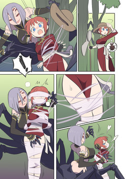 5_fingers 6_eyes accessory arms_tied armwear arthropod_abdomen arthropod_webbing big_breasts black_armwear black_body black_clothing black_exoskeleton black_gloves black_handwear blue_eyes blush blush_lines bound breasts brown_clothing brown_hat brown_headwear bug_net butt clothed clothed_female clothed_human clothed_taur clothing day dress duo exclamation_point exoskeleton eyelashes female female/female fingering fingering_partner fingerless_gloves fingers fully_bound gag gagged gloves grey_hair hair hair_accessory hands_behind_back handwear hat headgear headwear holding_net human_on_taur interspecies legs_tied long_hair long_sleeves looking_back monster_girl_(genre) multi_eye open_mouth open_smile orange_hair outside plant pupils red_clothing red_dress red_sclera sex smile thought_bubble tree vaginal vaginal_fingering web_bondage web_gag white_eyes kinnni-chan gintama monster_musume kagura_(gintama) rachnera_arachnera_(monster_musume) arachnid arachnid_taur arthropod arthropod_taur human humanoid_taur mammal spider spider_taur taur 2026 absurd_res comic crossover hi_res right_to_left