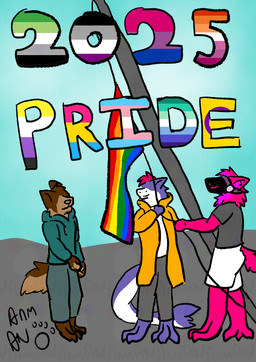 anthro aromantic_pride_colors asexual_pride_colors bisexual_pride_colors clothed clothing flag flag_(object) fur group hair holding_flag holding_object intersex_pride_colors lesbian_pride_colors lgbt_pride machine male orange_lesbian_pride_colors pansexual_pride_colors pride_color_flag pride_colors rainbow_flag rainbow_pride_colors rainbow_pride_flag rainbow_symbol screen screen_face simple_background six-stripe_rainbow_pride_colors smile tail text topwear transgender_pride_colors vincian_pride_colors white_body animalatnight lgbt_pride_month pride_month_2025 aquatic canid canine fish hyena mammal protogen shark 2025 digital_media_(artwork) english_text