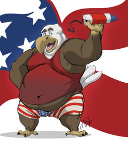 4_fingers american_flag anthro avian_feet beak belly biceps big_belly biped black_claws bottomwear brown_body brown_eyebrows brown_feathers bulge claws clothed clothing deep_navel detailed_bulge digitigrade eyebrows feathers feet finger_claws fingers fireworks flag flag_background fully_clothed genital_outline holding_object holidays male moobs multicolored_body multicolored_feathers musclegut muscular muscular_anthro muscular_male navel nipple_outline obese obese_anthro obese_male open_beak open_mouth open_smile overweight overweight_anthro overweight_male penis_outline pink_tongue scuted_arms scutes shadow shirt skimpy smile solo tail tail_feathers talons tank_top teal_eyes thick_thighs toe_claws toes tongue topwear two_tone_body two_tone_feathers underwear united_states_of_america white_body white_feathers white_tail aldrichredon 4th_of_july american_eagle accipitrid accipitriform avian bald_eagle bird eagle sea_eagle 2016 dated digital_media_(artwork) hi_res shaded signature story story_in_description