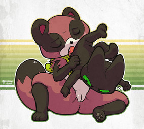 3_toes 4_fingers 69_position anthro anthro_on_anthro anthro_penetrated anthro_penetrating anthro_penetrating_anthro anus black_body black_eyes black_fur blush border butt carrying_another clothing dipstick_tail duo feet female female_penetrated fingers fist fur genitals green_sclera green_stripes grey_pawpads hand_on_side interspecies kerchief kerchief_only larger_anthro larger_female larger_penetrated male male/female male_penetrating male_penetrating_female markings mostly_nude multicolored_tail oral oral_penetration pattern_background pawpads penetration penis pink_anus pink_body pink_fur pink_inner_ear sex simple_background size_difference smaller_anthro smaller_male spread_legs spreading striped_background stripes tail tail_markings toes topwear vulva white_border yellow_kerchief young young_anthro onihidden cartoon_network mao_mao:_heroes_of_pure_heart sheriff_mao_mao_mao tanya_keys canid canine domestic_cat felid feline felis mammal raccoon_dog tanuki 2021 hi_res