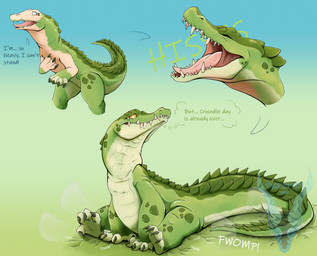 cracks feral flop hissing male open_mouth scales solo tail text transformation transformation_sequence dexterthederg flat_fuck_friday crocodile crocodilian reptile scalie english_text hi_res sequence