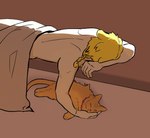 alternate_species anthro blonde_hair domestic_pet duo feral feralized furries_with_pets furrification hair male nude size_difference sleeping smaller_feral young boni_(artist) jojo's_bizarre_adventure dio_brando giorno_giovanna domestic_cat felid feline felis human mammal hi_res