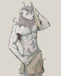 anthro blue_eyes fur horn male mane muscular muscular_anthro muscular_male solo towel towel_only white_body white_fur heiqi0 asian_mythology east_asian_mythology fei_ren_zai_(non_human) mythology ao_lie dragon eastern_dragon mythological_creature mythological_scalie scalie 2023 hi_res