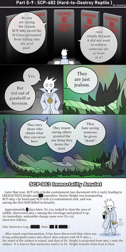 ambiguous_gender black_hair clothed clothing coat dialogue feral fully_submerged grey_body group hair inside larger_feral lying on_back scp-963 size_difference speech_bubble standing text text_box topwear vavacung scp_foundation dr._jack_bright scp-682 human lizard mammal monster reptile scalie absurd_res comic digital_media_(artwork) english_text hi_res letterbox