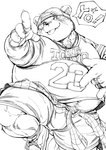 anthro belly big_belly bottomwear clothing hat headgear headwear humanoid_hands kemono male overweight overweight_male shirt shorts simple_background solo tongue tongue_out topwear white_background asakura_kento lifewonders tokyo_afterschool_summoners alp_(tas) bear giant_panda mammal 2024 hi_res monochrome