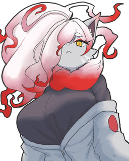 anthro breasts clothed clothed_anthro clothed_female clothing eyelashes female fur grey_body grey_ears grey_fur hair looking_at_viewer pokemorph red_body red_fur red_hair_tips simple_background solo white_background white_body white_fur white_hair yellow_eyes neko_t_chan nintendo pokemon generation_8_pokemon hisuian_form hisuian_zoroark pokemon_(species) regional_form_(pokemon) 4:5 hi_res