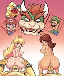 absurd_res accessory akirascrolls anthro anthro_on_anthro anthro_penetrated anthro_penetrating anthro_penetrating_anthro anus areola blonde_hair blue_eyes bowser breasts brown_hair butt cherry claws clone cock_ring crown cuckold double_cherry ear_piercing ear_ring erection female female_penetrated food fruit genitals group hair hand_on_butt headgear hi_res horn human humanoid_genitalia humanoid_penis jewelry koopa light_body light_skin long_hair looking_at_viewer looking_back looking_back_at_viewer luigi male male/female male_penetrating male_penetrating_female mammal mario mario_bros nintendo nipples nude open_mouth penetration penile penile_penetration penis penis_accessory penis_in_pussy penis_jewelry piercing plant princess_daisy princess_peach pussy red_eyes red_hair ring_piercing scalie sex signature simple_background tan_body tan_skin teeth vaginal vaginal_penetration