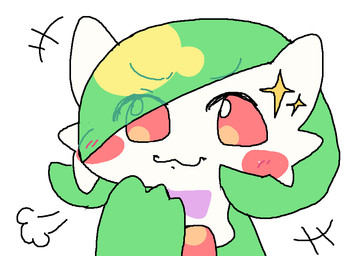 :3 blush blush_lines blush_stickers female hair hair_over_eye humanoid_pointy_ears not_furry pointy_ears simple_background smug solo white_background melfunnysmell nintendo pokemon gaba_(melfunnysmell) gardevoir generation_3_pokemon humanoid pokemon_(species)