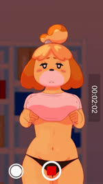 anthro breast_drop breasts clothed clothing clothing_lift female front_view fur nipples panties partially_clothed recording shirt shirt_lift solo topwear underwear yellow_body yellow_fur nyurusauce sound_warning animal_crossing nintendo isabelle_(animal_crossing) canid canine canis domestic_dog mammal shih_tzu toy_dog 9:16 animated hi_res short_playtime sound webm