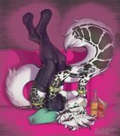 anthro breasts clothing controller electronics female fur game_controller green_eyes legwear nipples smile solo stockings tongue tongue_out upside_down reaper3d alicia_(northwynd) felid mammal pantherine snow_leopard 2023 hi_res